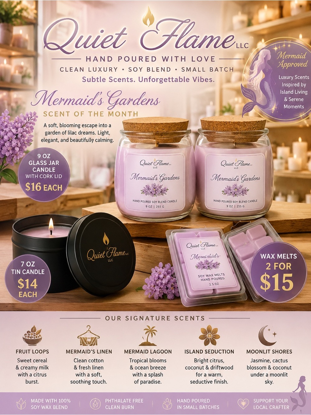 Quiet Flame(SCENT OF THE MONTH) Mermaid's Garden 🍃🍃🧜‍♀️🕯️